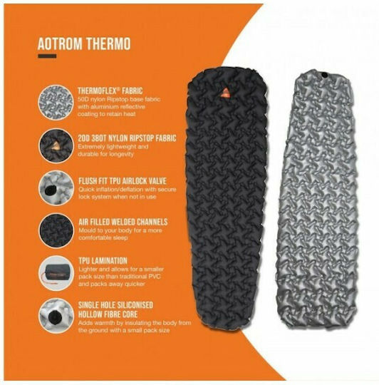 Vango Aotrom Thermo Standard Μονό Υπόστρωμα Camping 185x55cm Πάχους 5cm Γκρι