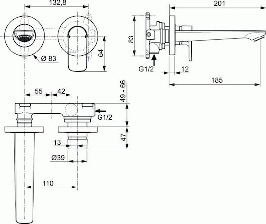 Ideal Standard Connect Air Built-in Mixer & Spout Set for for Bathroom Sink 1 Exit Gold