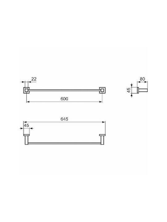 Ideal Standard Iom Square Ράγα Μπάνιου Μονή Επιτοίχια με Βίδες Inox Ασημί