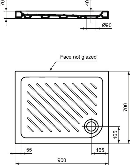 Ideal Standard Gemma 2 Ορθογώνια Πορσελάνινη Ντουζιέρα 90x70cm Λευκή