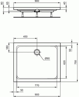 Ideal Standard Hotline Ορθογώνια Ακρυλική Ντουζιέρα 90x75cm Λευκή