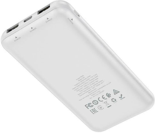 Hoco J82 Power Bank 10000mAh με 2 Θύρες USB-A Λευκό