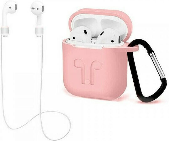 Σετ Θήκη & Anti-Lost Strap με Γάντζο σε Ροζ χρώμα για Apple AirPods