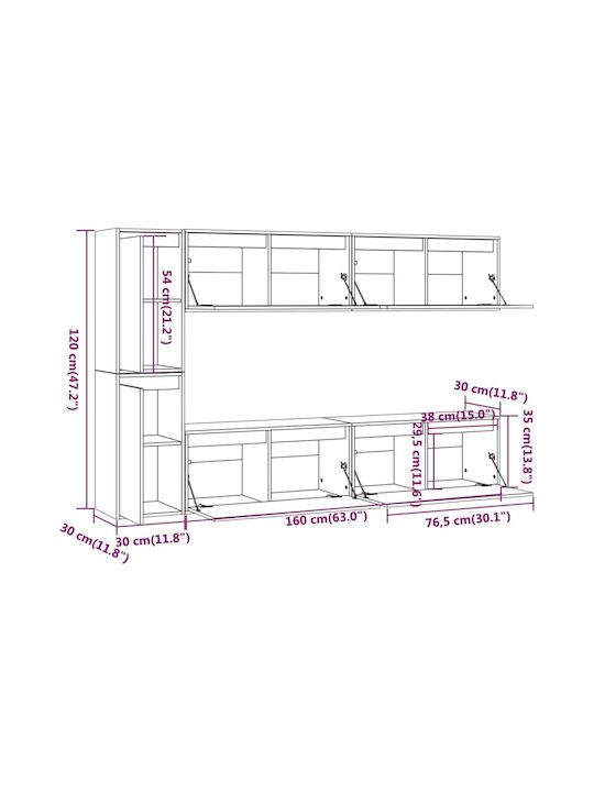 Wooden Living Room TV Unit White L190xW30xH120cm