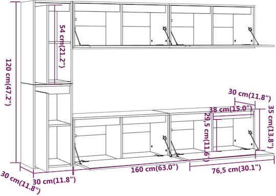Wohnzimmer TV-Einheit Weiß L190xB30xH120cm