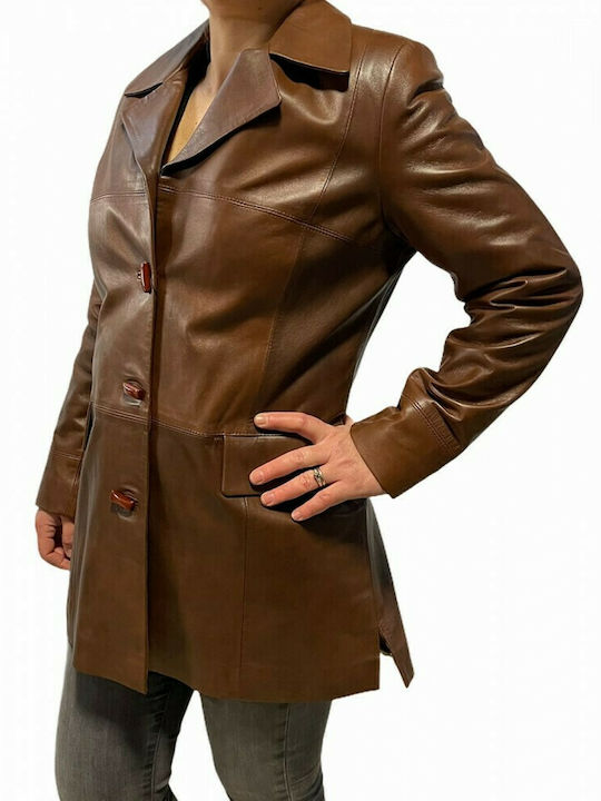 54063A KLASSISCHE DAMEN LEDERJACKE BRAUN