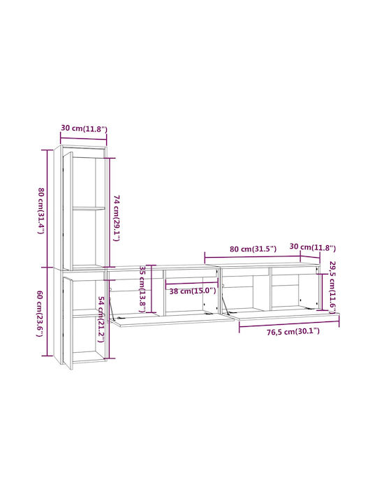 Wohnzimmer TV-Einheit Weiß L190xB30xH140cm