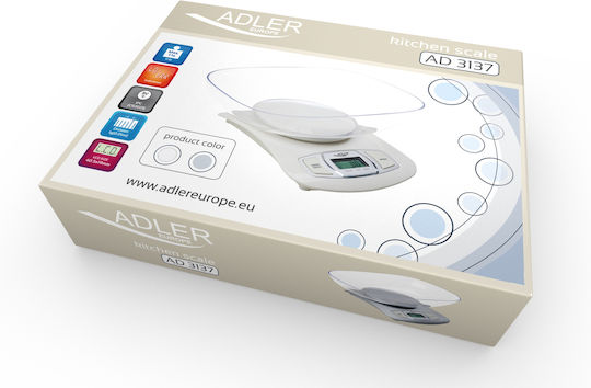 Adler AD-3137 Ψηφιακή Ζυγαριά Κουζίνας με Κάδο έως 5kg Silver