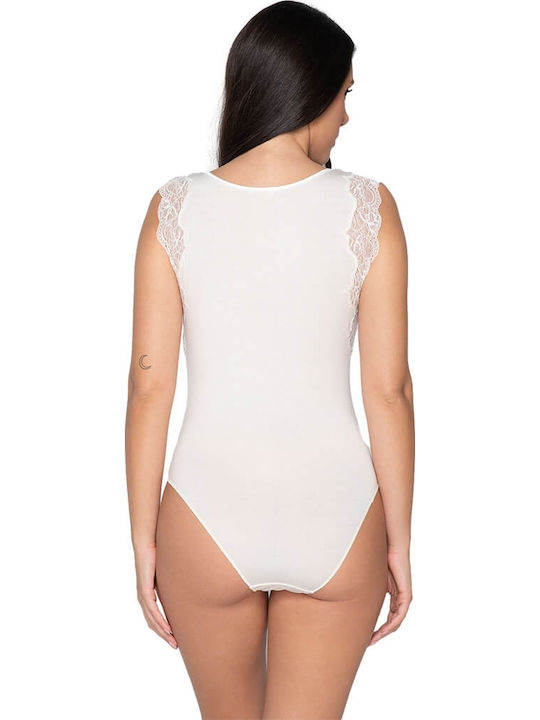 Sleeveless Bodysuit with Lace Regular Fit White
