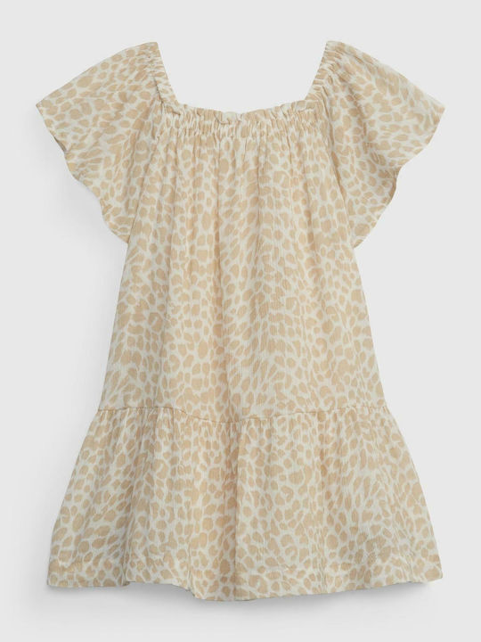 GAP Mädchen Kleid Tierdruck Kurzärmelig Beige