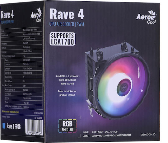 Aerocool AEROPGSRAVE4-FRGB-4P Ψύκτρα Επεξεργαστή για Socket AM4/1200/115x/1700 με RGB Φωτισμό