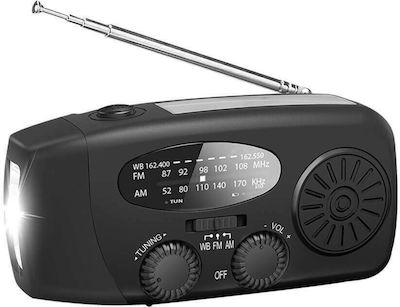 Crank Radio Φορητό Ραδιόφωνο Ηλιακό Μαύρο