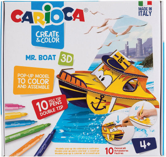 Carioca Create & Color Mr Boat 3D Set de Colorat Set de puzzle de colorat cu 10 markere 10buc