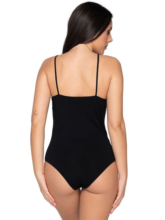 Luna Spaghetti Strap Bodysuit with Mesh Black