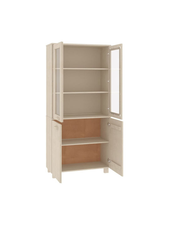 Floor-standing Living Room Display Cabinet made of Solid Wood with Glass Honey Brown 85x35x80cm