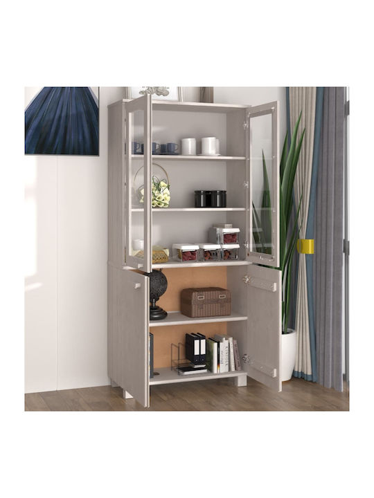 Free Standing Living Room Display Cabinet of Solid Wood with Glass White 85x35x80cm