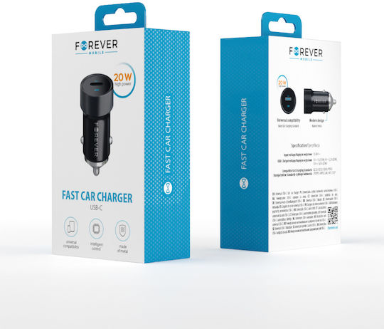 Forever CC-06 Încărcător Auto 20W 3A cu un Port: 1xType-C Negru Culoare