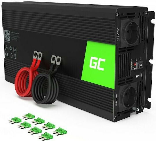 Green Cell Modified Sine Inverter Αυτοκινήτου Τροποποιημένου Ημιτόνου 1500W για Μετατροπή 12V DC σε 230V AC με 1xUSB
