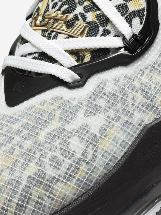 LeBron 19 inalti Pantofi de baschet Alb / Negru / Aur Metalizat