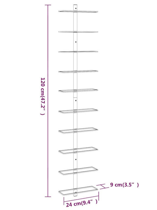 vidaXL Wall Mounted Metallic Wine Rack for 10 Bottles White 24x9x120cm