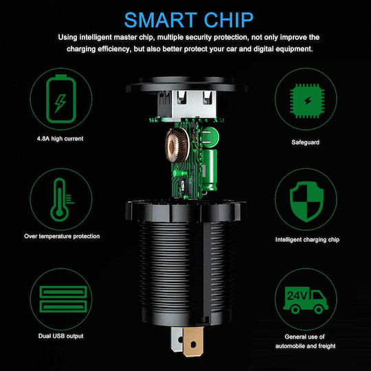 QC3 Мотоциклетно зарядно устройство Бързо зареждане с Портове: 2xUSB