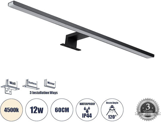 GloboStar Nina Modern Lamp Bathroom with Integrated LED and Natural White Light Black 60x4cm