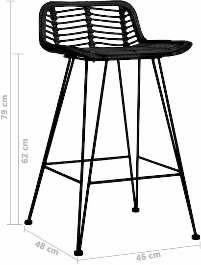 Σκαμπό Μπαρ Εξωτερικού Χώρου Rattan Μαύρο 2τμχ 46x48x79cm