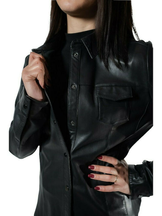 RYANA WOMEN'S LEATHER SHIRT BLACK