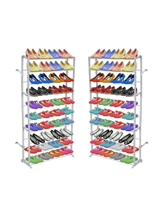 Material metalic Organizator de pantofi cu 10 rafturi Alb 2τμχ L72xW20xH140cm