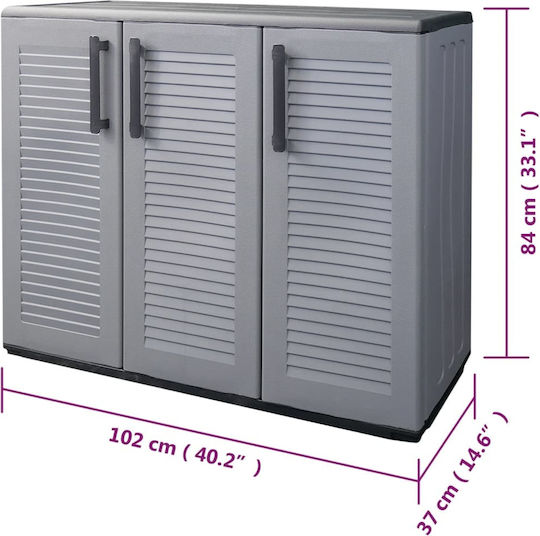 Dreitüriger Kleiderschrank Kunststoff mit Trennwand & 1 Regal Γκρι / Μαύρο 102x37x84cm