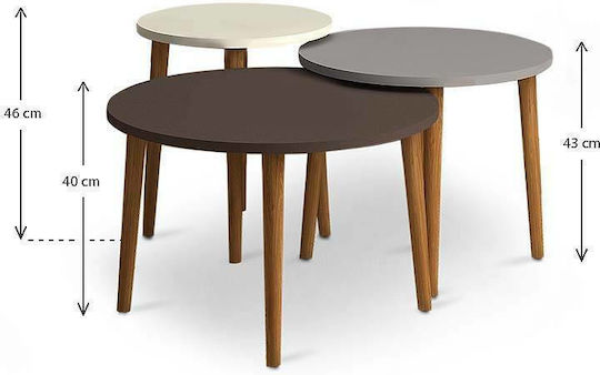 Rund Couchtisch Roma Holz Cream / Cappuccino / Coffee 3Stück B60xT60xH46cm