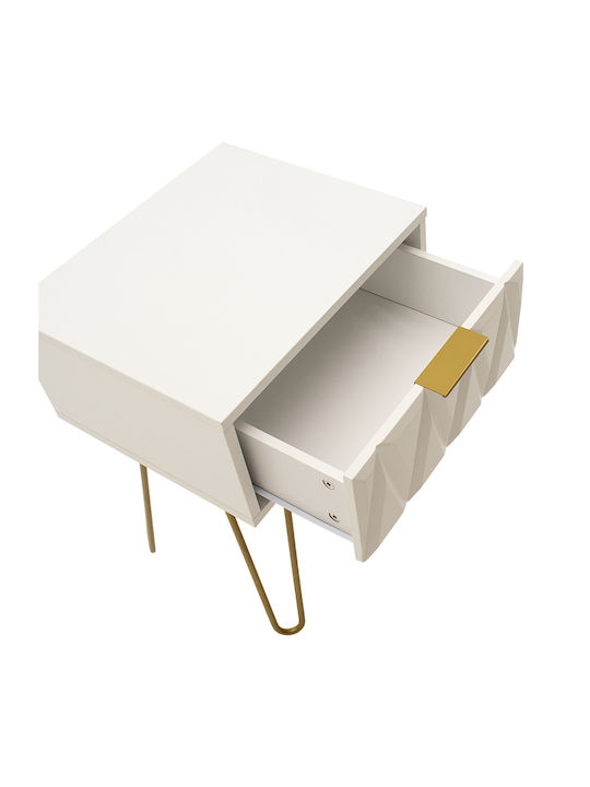 Bedside Table Isla Wooden White Painting - Gold 42x35x55cm