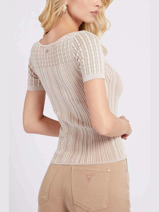 Guess Damen Bluse Kurzärmelig Beige