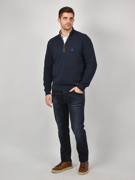 Visconti Men's Long Sleeve Sweater with Zipper Navy Blue