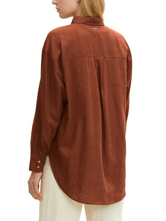 Tom Tailor Women's Striped Long Sleeve Shirt Brown