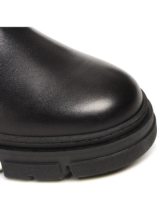 Leder Damen Chelsea Stiefeletten mit mittlerem Absatz Schwarz