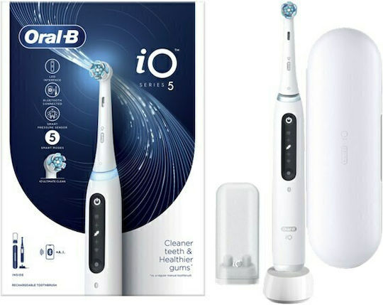 Oral-B IO Series 5 Ηλεκτρική Οδοντόβουρτσα με Χρονομετρητή Βουρτσίσματος, Αισθητήρα Πίεσης & Θήκη Ταξιδίου Λευκή