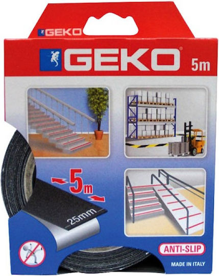 Geko Αυτοκόλλητη Αντιολισθητική Ταινία Μαύρη 5mx25mm