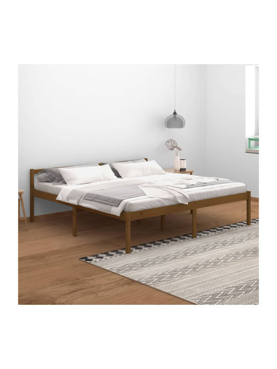 Κρεβάτι King Size από Μασίφ Ξύλο Μελί με Τάβλες για Στρώμα 200x200cm