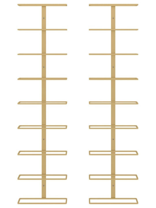 vidaXL Perete Suport pentru Sticle Metal pentru 9 Sticle Auriu 24x9.5x98εκ.
