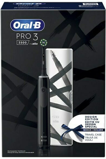 Oral-B Pro 3 3500 Design Edition Electric Toothbrush with Timer, Pressure Sensor, and Travel Case Black