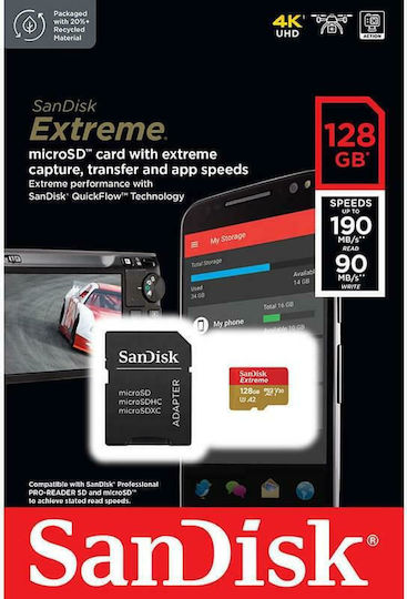 Sandisk Extreme microSDXC 128GB U3 V30 A2 UHS-I 190MB/s с адаптер
