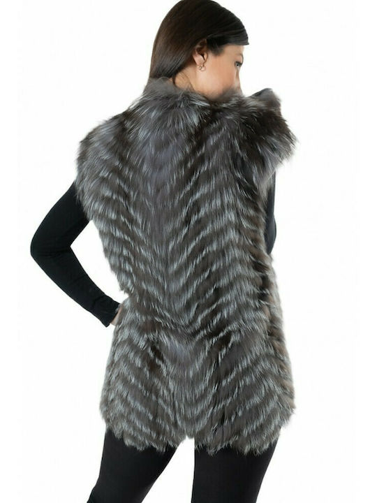 1199A WOMEN'S FUR VEST SILVER FOX GREY