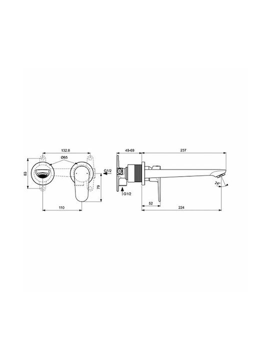 Ideal Standard Cerafine O Built-in Mixer & Spout Set for for Bathroom Sink 1 Exit Silver