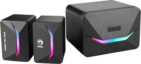 Marvo SG-235 Computerlautsprecher 2.1 mit RGB-Beleuchtung und Leistung 5W in Schwarz Farbe