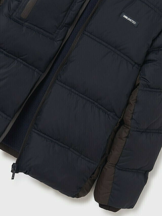 Kids' Quilted Jacket Long with Hood Navy Blue