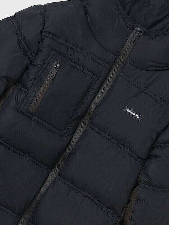 Kids' Quilted Jacket Long with Hood Navy Blue