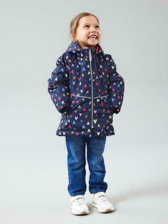 Wasserdicht Kinder Freizeitjacke Lang mit Kapuze Marineblau