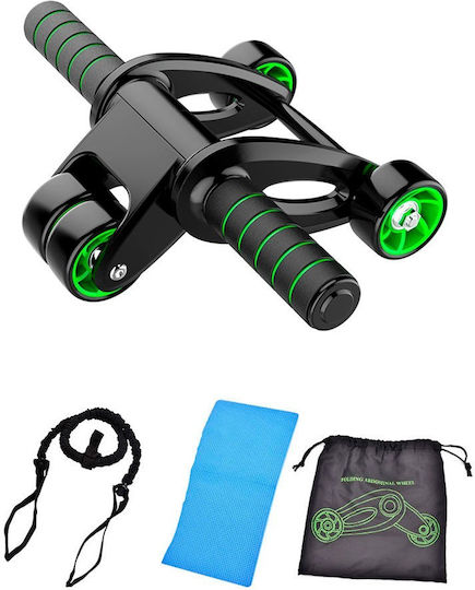 Aoke Roller 4 Wheel Abdominal Wheel Black with Anti-Slip Handles, Mat & Resistance Bands