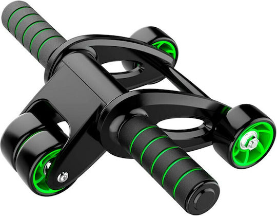 Aoke Roller 4 Wheel Abdominal Wheel Black with Anti-Slip Handles, Mat & Resistance Bands